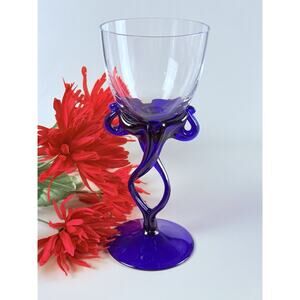 Jozefina Krosno Cobalt Blue Glass Jellyfish Stemmed by Poland Artist Replace